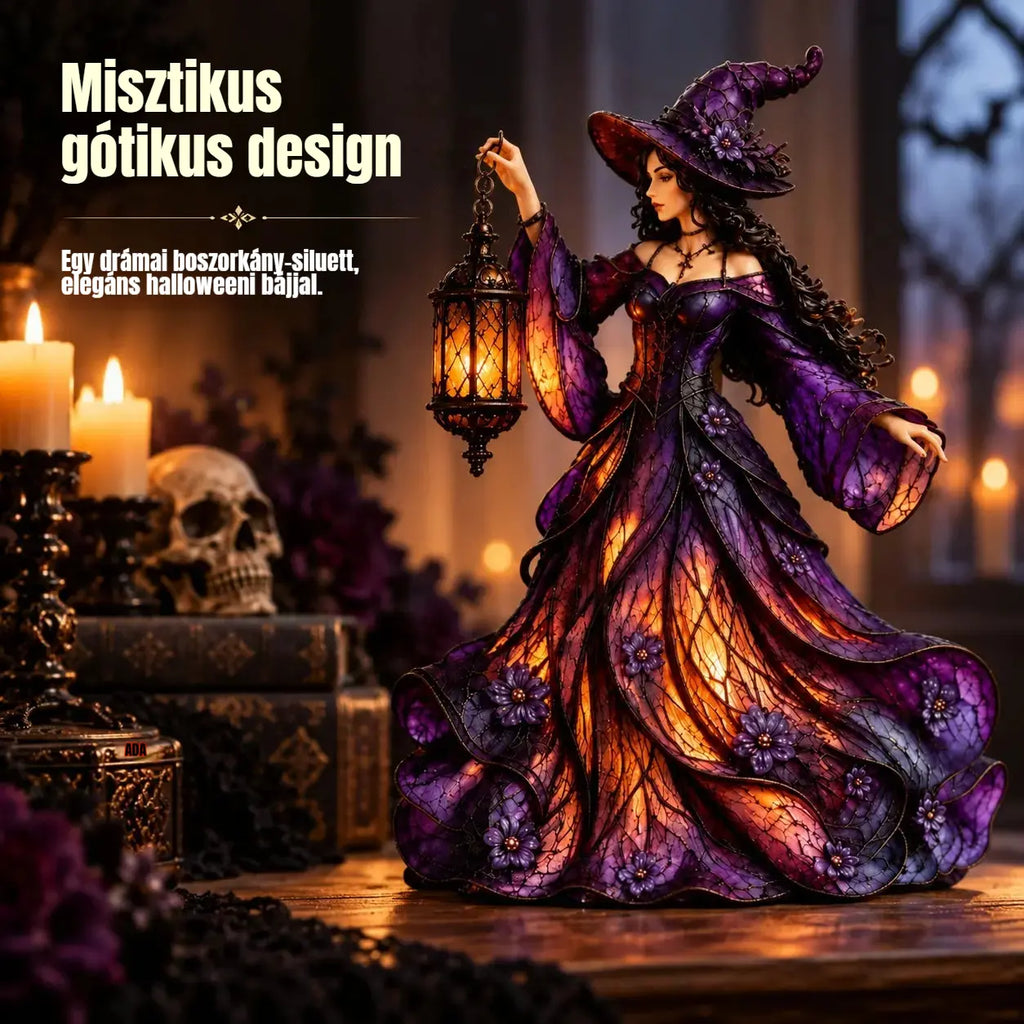 【Korlátozott ideig 50% kedvezmény!】🧙‍♀️ Gótikus halloweeni boszorkányfigura LED lámpással 🧙‍♀️