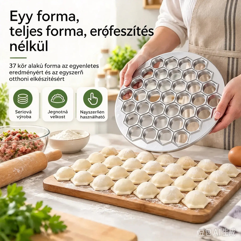 🥟 Készíts pierogit vagy pelmenit másodpercek alatt! 37 darabos forma · Egyetlen prés 37 egyforma darabot eredményez · Hatékony, gyors és könnyen tisztítható!