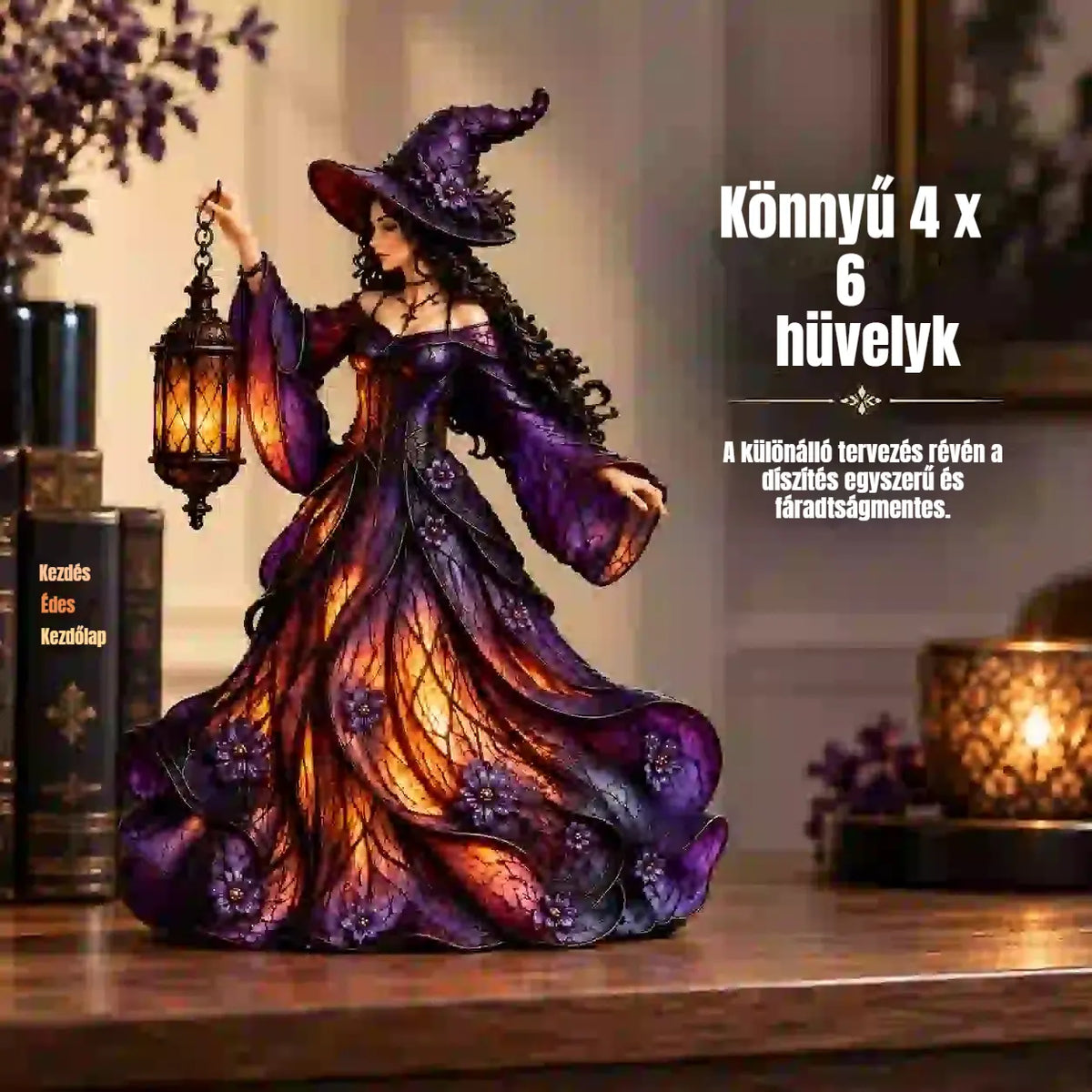 【Korlátozott ideig 50% kedvezmény!】🧙‍♀️ Gótikus halloweeni boszorkányfigura LED lámpással 🧙‍♀️
