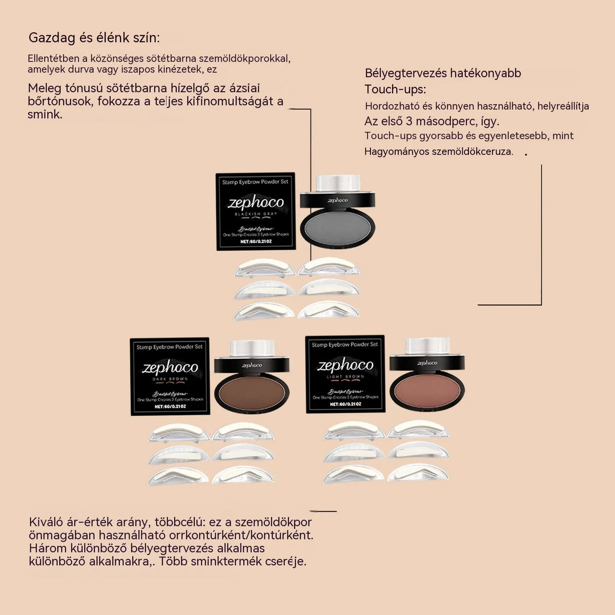 【CSAK MOST! 50% KEDVEZMÉNY!】💆‍♀️Szemöldökpúder és bélyegző készlet💖három pár szemöldök alakú bélyegzőt tartalmaz.
