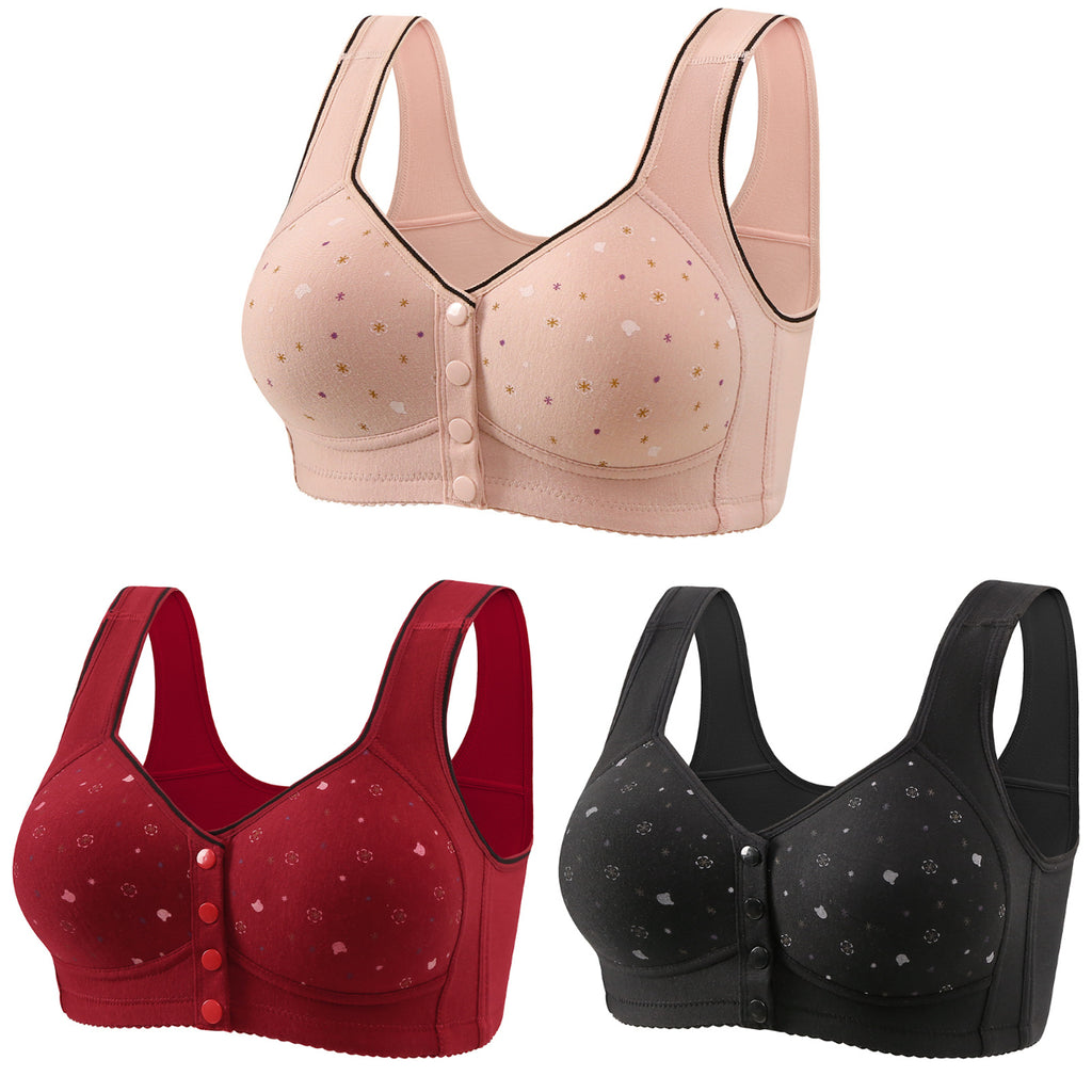 【50% kedvezmény!】😍【3 darabos csomag】Női merevítő nélküli melltartó elöl gombokkal 【40-120 kg】❤️Kényelmes antibakteriális természetes pamut