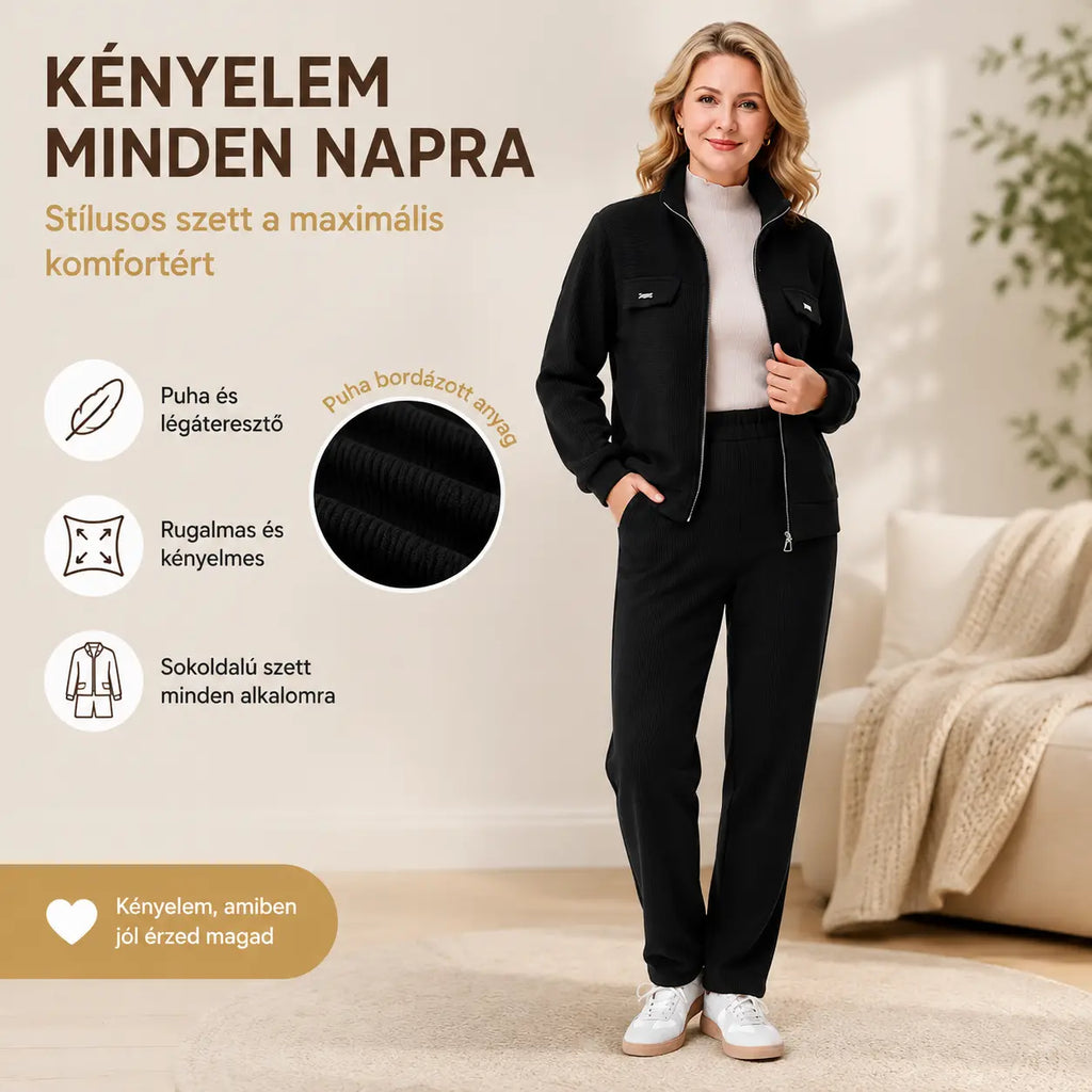 🔴💥【M-4XL】Női lezser bársony kosztüm merész elemekkel (zakó + nadrág)