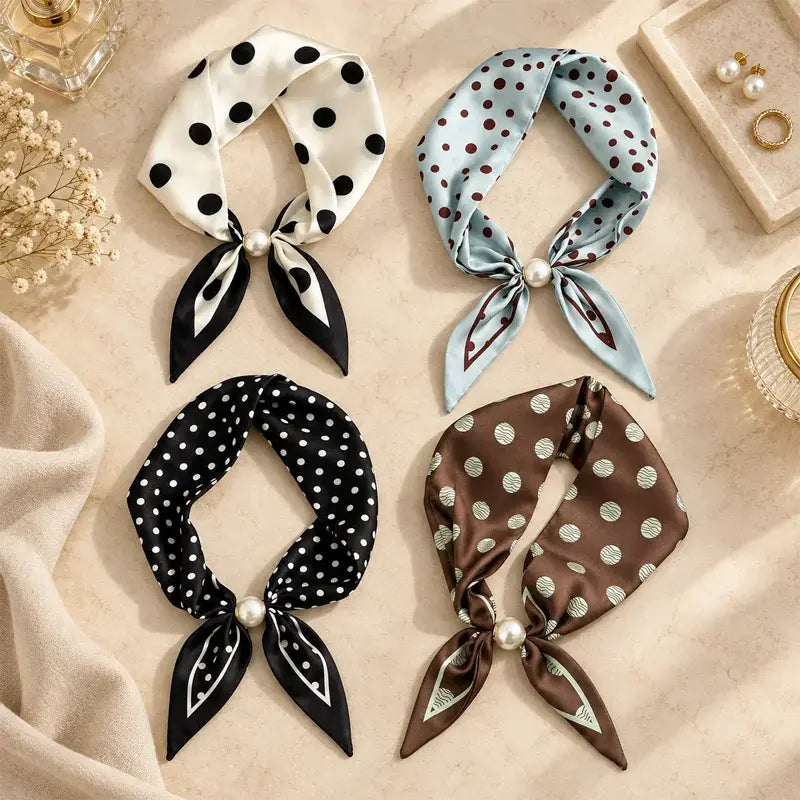 【50% kedvezmény！！！】✨ 4 darabos keskeny selyemsál szett – tavaszi-nyári elegancia és finomság! Finom anyag, sokoldalú – viselhető a nyakon, hajpántként vagy táskadíszként is!