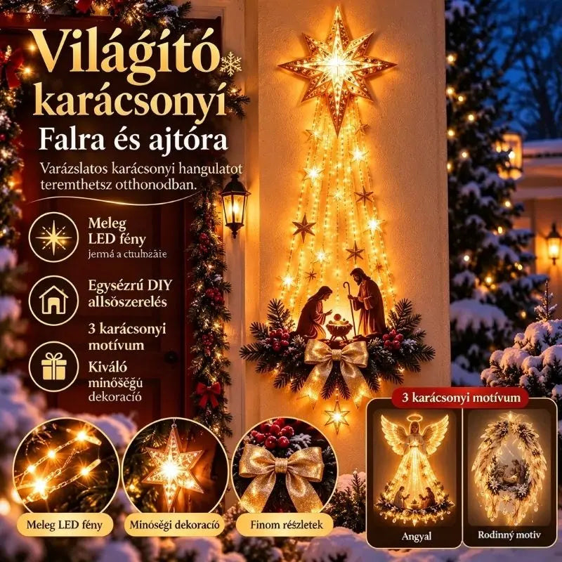 【Időszakos akció!】💡✨Világító falidísz karácsonyi jelenettel