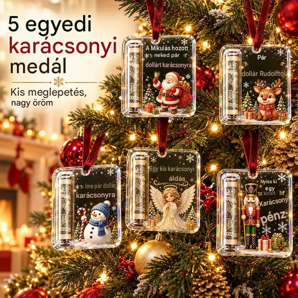 🔥5 darab 8800 Ft🎄 Karácsonyi pénzdísz ✨ Bankjegyeket rejtő karácsonyfadísz - kreatív és meglepő ünnepi ajándék.