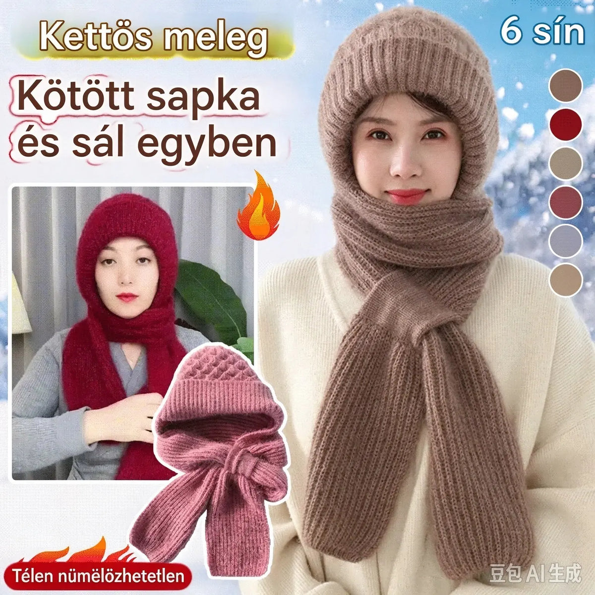🔥【Sapka + Sál】🔥🐏 Kiváló minőségű, kényelmes, puha és szélálló, kapucnis sál beépített fülvédővel.