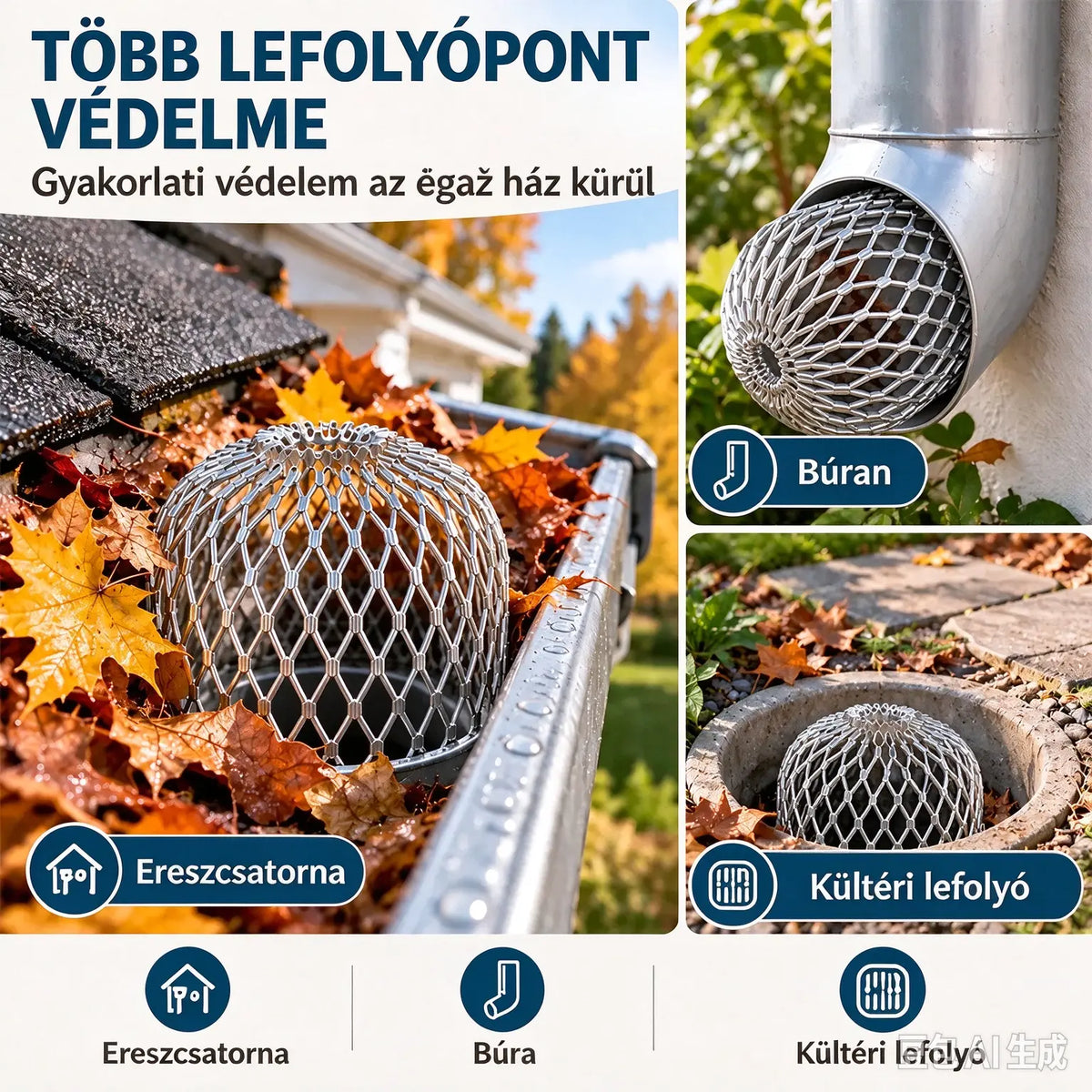 🍂 10 elemes készlet: Háló, amely megvédi az ereszcsatornákat és lefolyócsöveket az eltömődéstől · Alumíniumötvözet · Állítható forma · Könnyű összeszerelés – nincs szükség szerszámokra!