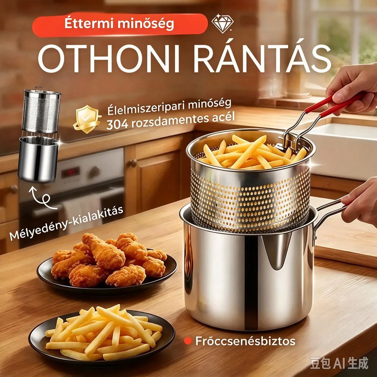 🔥【Időszakos 50% kedvezmény】🎁 Többfunkciós, 304-es rozsdamentes acélból készült fritőz