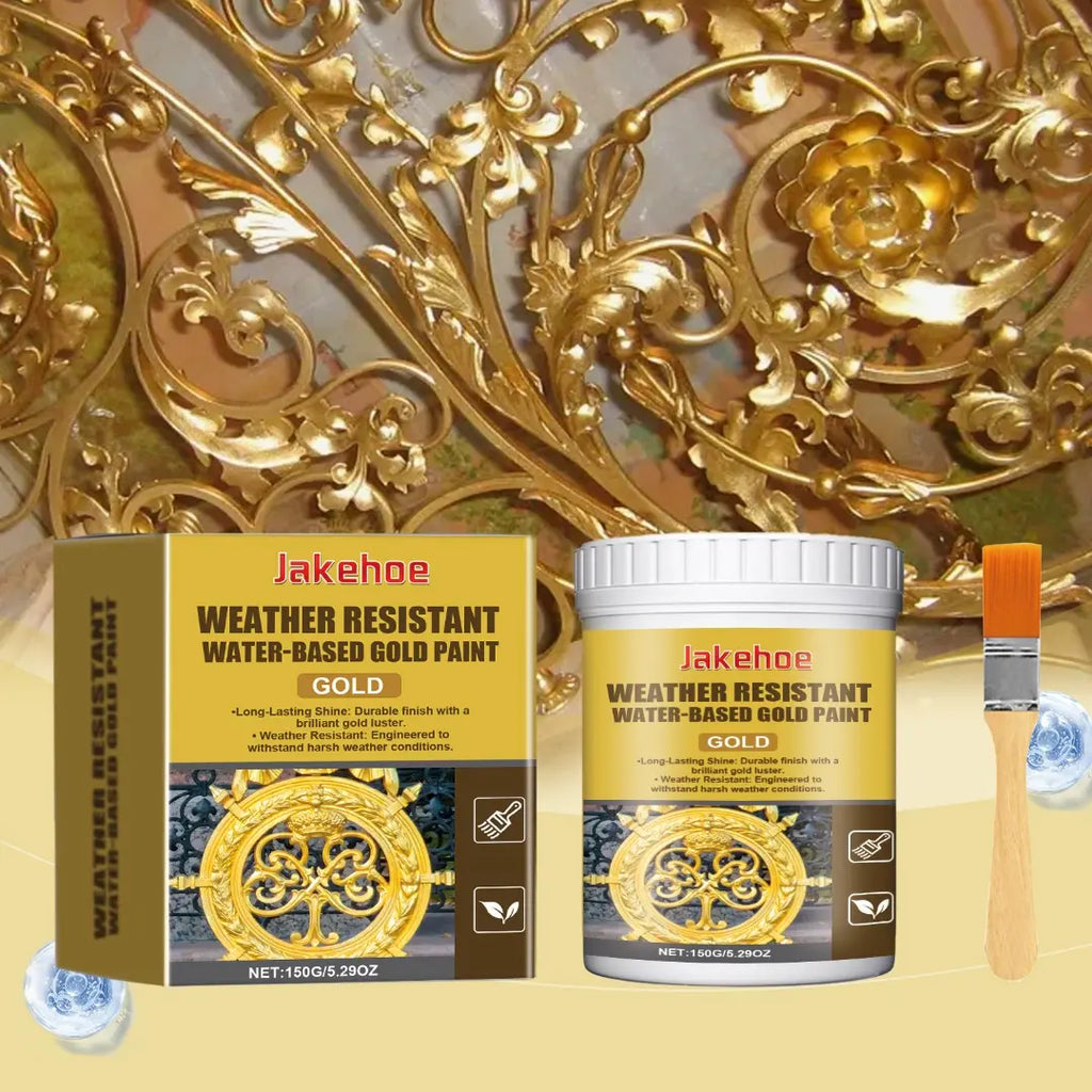 🥳【Időszakos 50%-os kedvezmény!】🥳 💞 Időjárásálló aranyfesték – vízbázisú, ragyogó fényű. Fémre, fára és kőre is biztonságosan használható. Ellenáll az esőnek és a napsütésnek! 🖌️💛