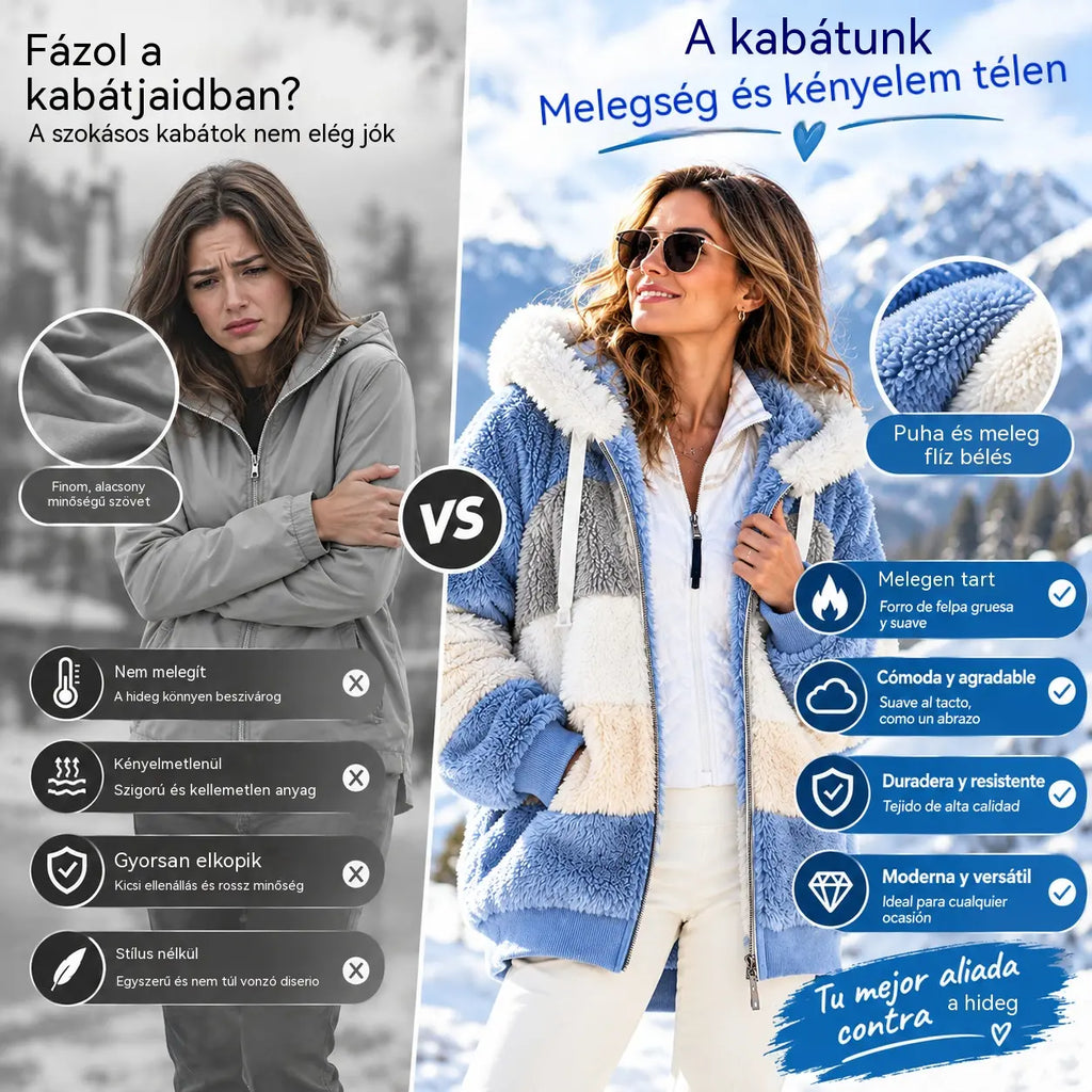 ⭐☃️Korlátozott ajánlat, 50% kedvezmény❄️【S-5XL】Új, 2026-os női télikabát – vastag, plüsscsíkos