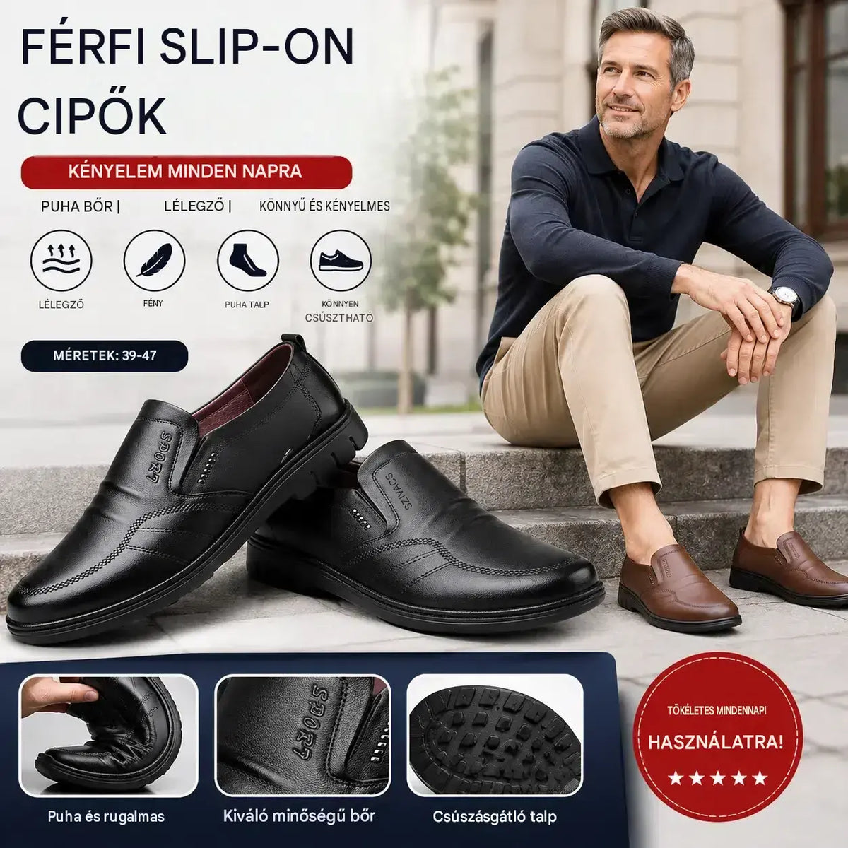 【Időkorlátos akció!】🔥【39-44】👞 Valódi bőr férfi üzleti cipő, puha és kényelmes talppal, különféle alkalmakra alkalmas.