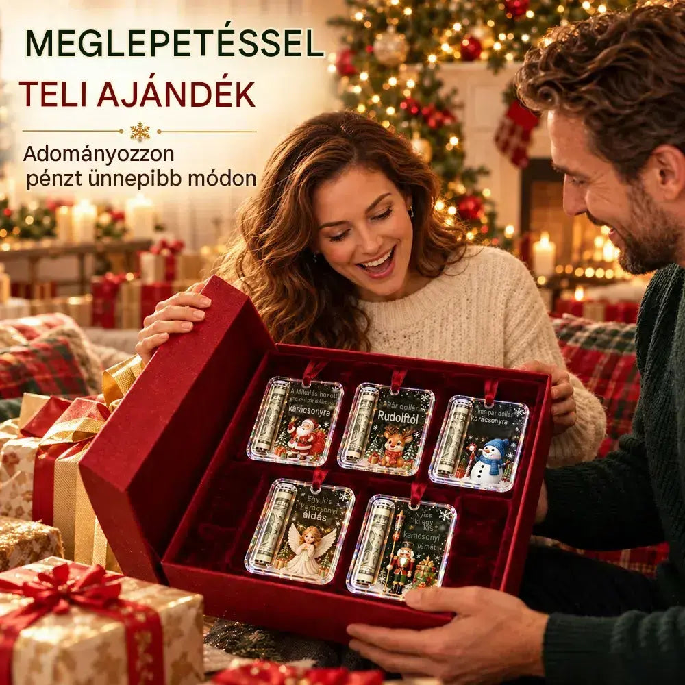 🔥5 darab 8800 Ft🎄 Karácsonyi pénzdísz ✨ Bankjegyeket rejtő karácsonyfadísz - kreatív és meglepő ünnepi ajándék.