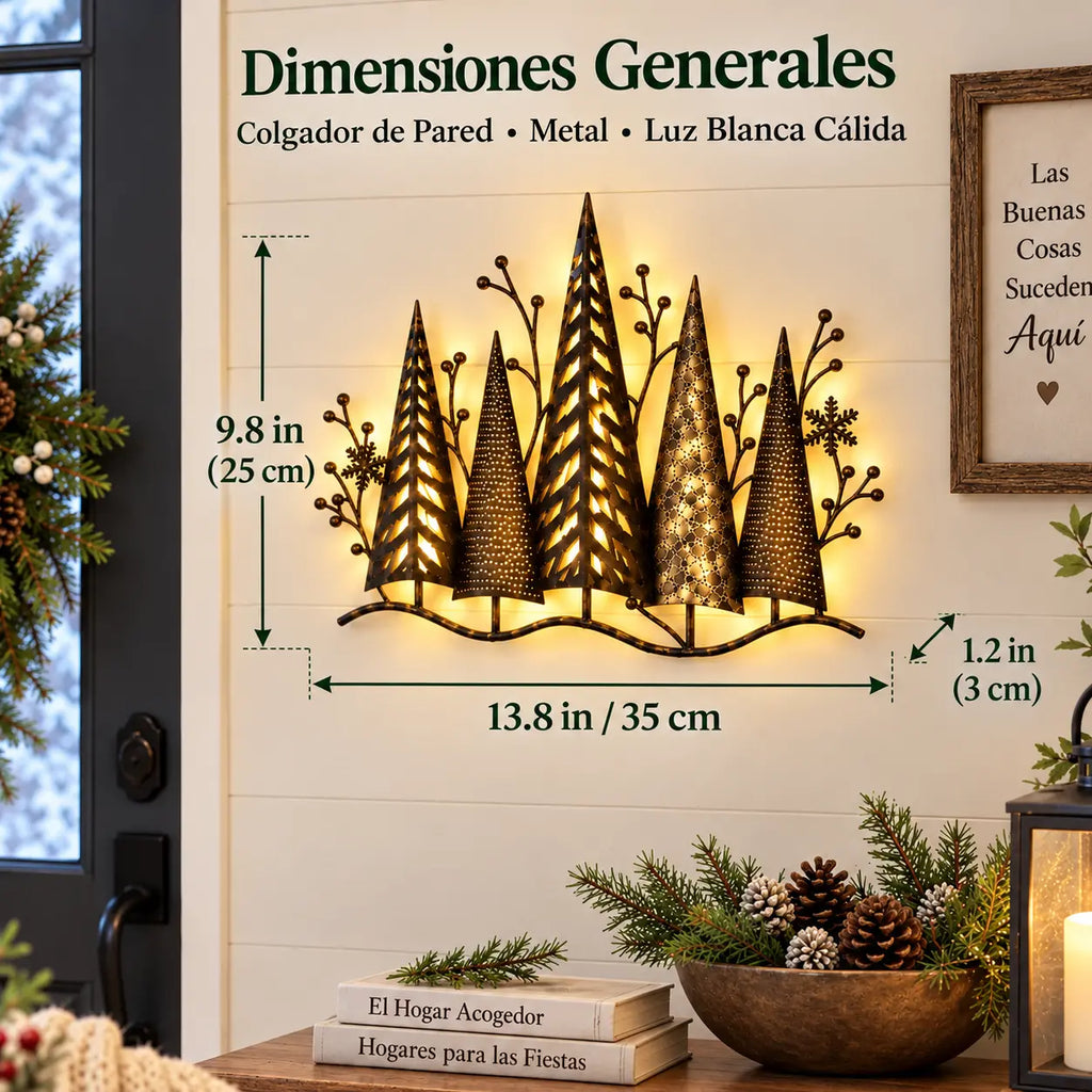 【Időszakos féláras ajánlat!】🎄🕯️ Erdőmotívummal és vintage ihletésű, megvilágított fém fali dekoráció 🌙