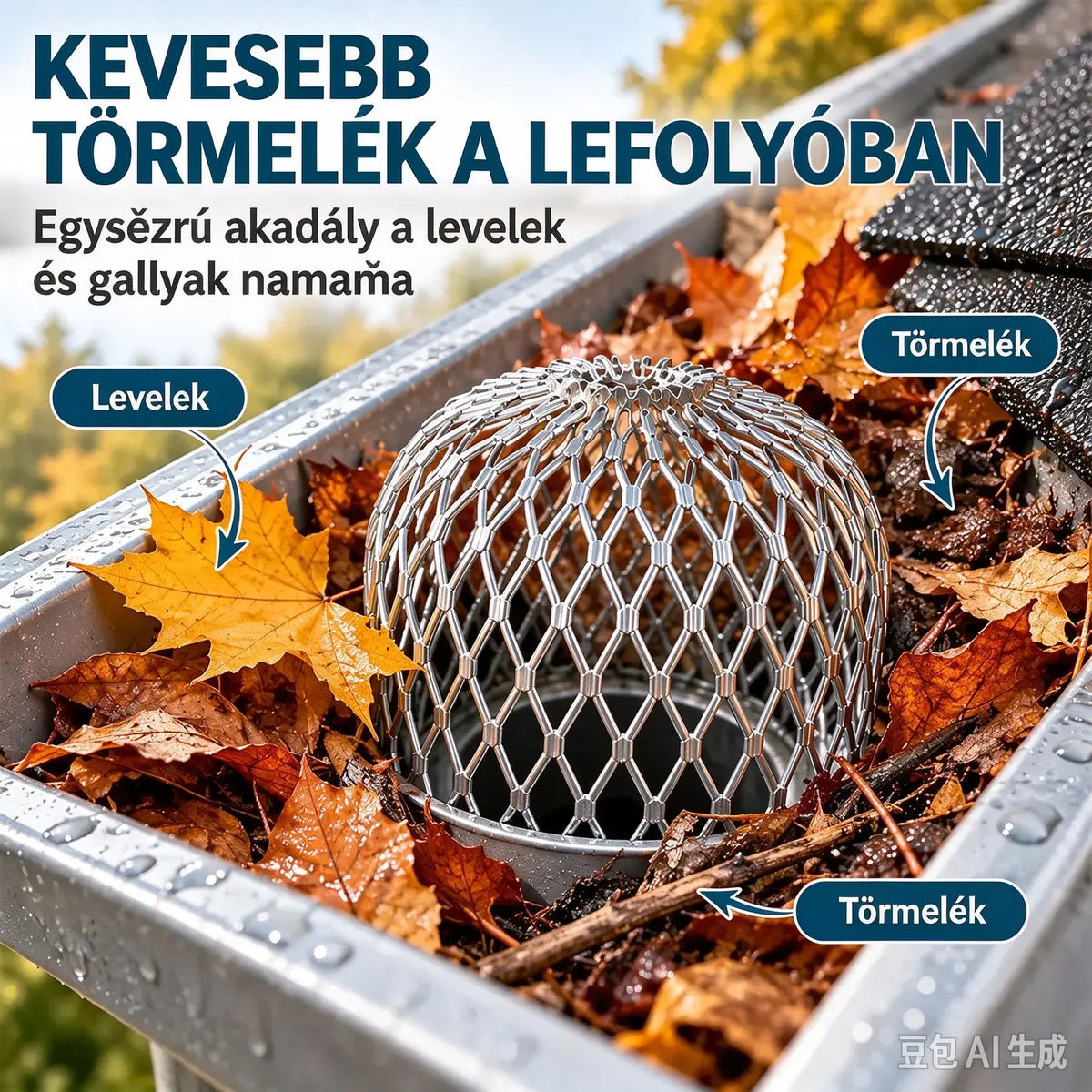 🍂 10 elemes készlet: Háló, amely megvédi az ereszcsatornákat és lefolyócsöveket az eltömődéstől · Alumíniumötvözet · Állítható forma · Könnyű összeszerelés – nincs szükség szerszámokra!