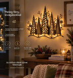 【Időszakos féláras ajánlat!】🎄🕯️ Erdőmotívummal és vintage ihletésű, megvilágított fém fali dekoráció 🌙