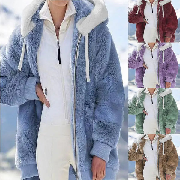 ☃️【Raktárkisöprés – Lenyűgöző 50% kedvezmény!】❄️【S-5XL】2026 Női őszi-téli laza, plüss cipzáras kapucnis kabát